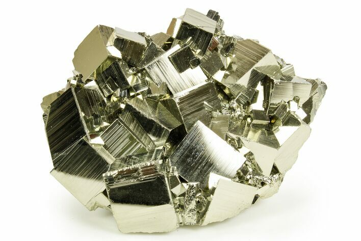 Gleaming Striated Cubic Pyrite Cluster - Peru #372792